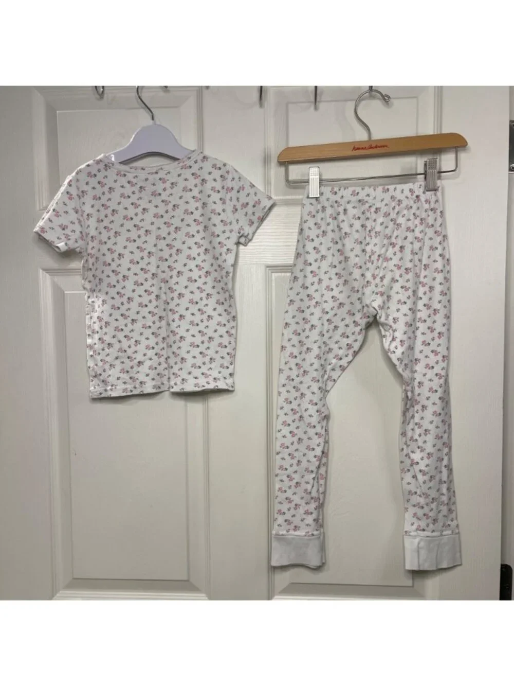 Rene Rofe Floral Pajama Set Girls Size 8 100% Cotton Lightweight Knit Pink Green